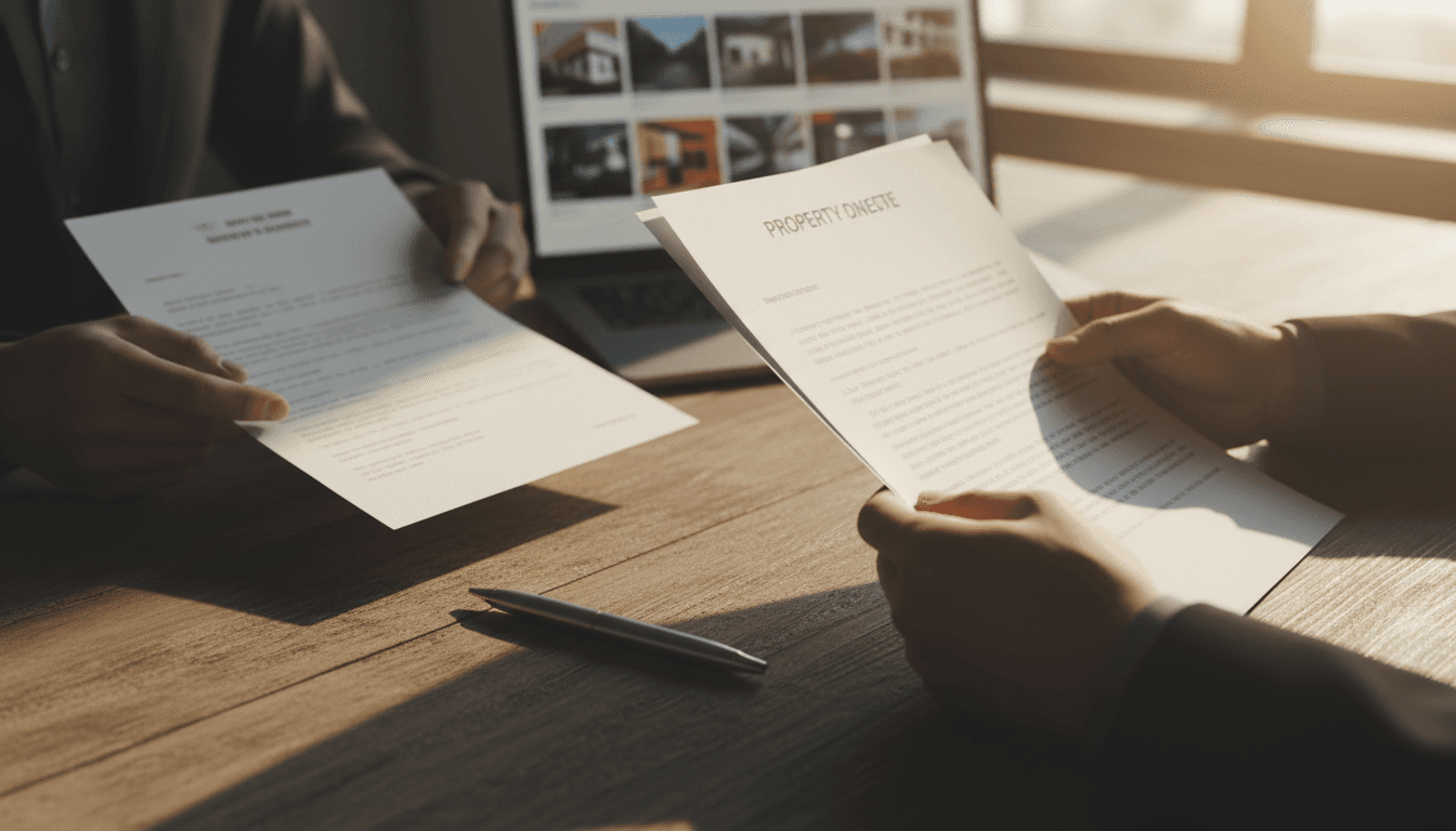Close-up of property investment documents and real estate agreements being reviewed